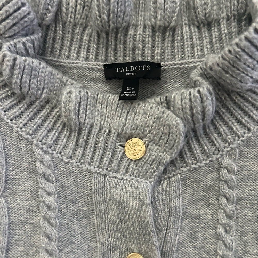 Talbots Light Gray Cable-Knit Ruffle Collar Neck Sweater Dress - Picture 4 of 5